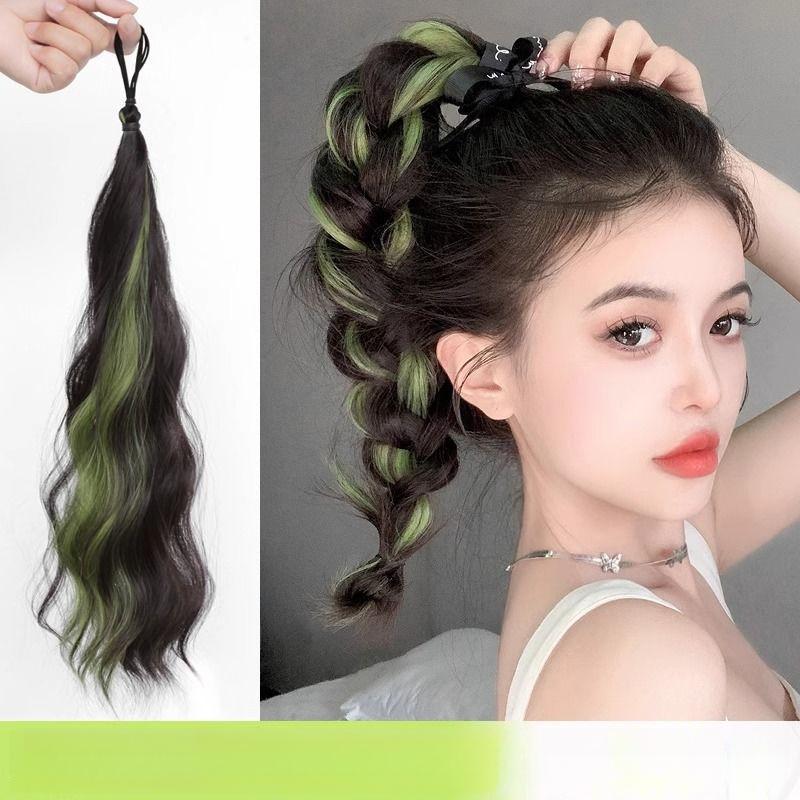 Bện Tóc Giả, Tự Nhiên, Đầy Màu Sắc, Tóc Dài Nhuộm Cho Bé Gái, Tóc Giả Đuôi Ngựa Bện Dopamine, Tăng độ phồng 2