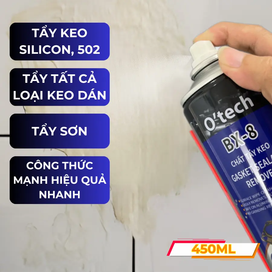 Chất tẩy keo silicon, keo dán gỗ, 502, AB, keo chống nước, tẩy ron, tẩy sơn O’tech BX-8 (450ml) Gasket Sealant Remover Làm Sạch