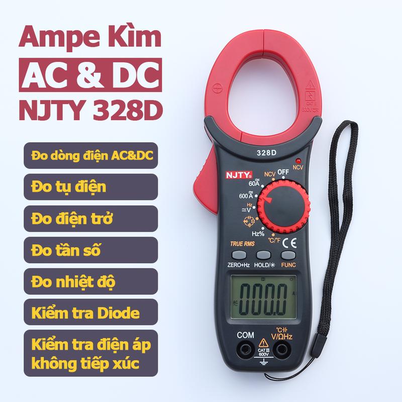 Ampe kìm NJTY 328D đồng hồ kẹp dòng AC và DC vạn năng đo tụ điện, diode, tần số, nhiệt độ, điện trở, điện áp NCV