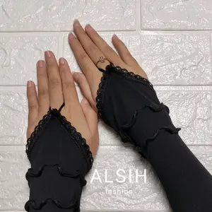 handsock cincin  renda hitam+ curly hitam manset tangan muslimah handsock Panjang muslim