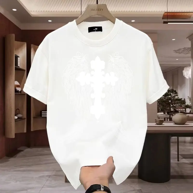 Áo Thun Nam, 100% Cotton, ngắn Tay, In Hình Đôi Cánh Thiên Thần, Dáng Rộng Vừa Vặn, Thoải Mái 4