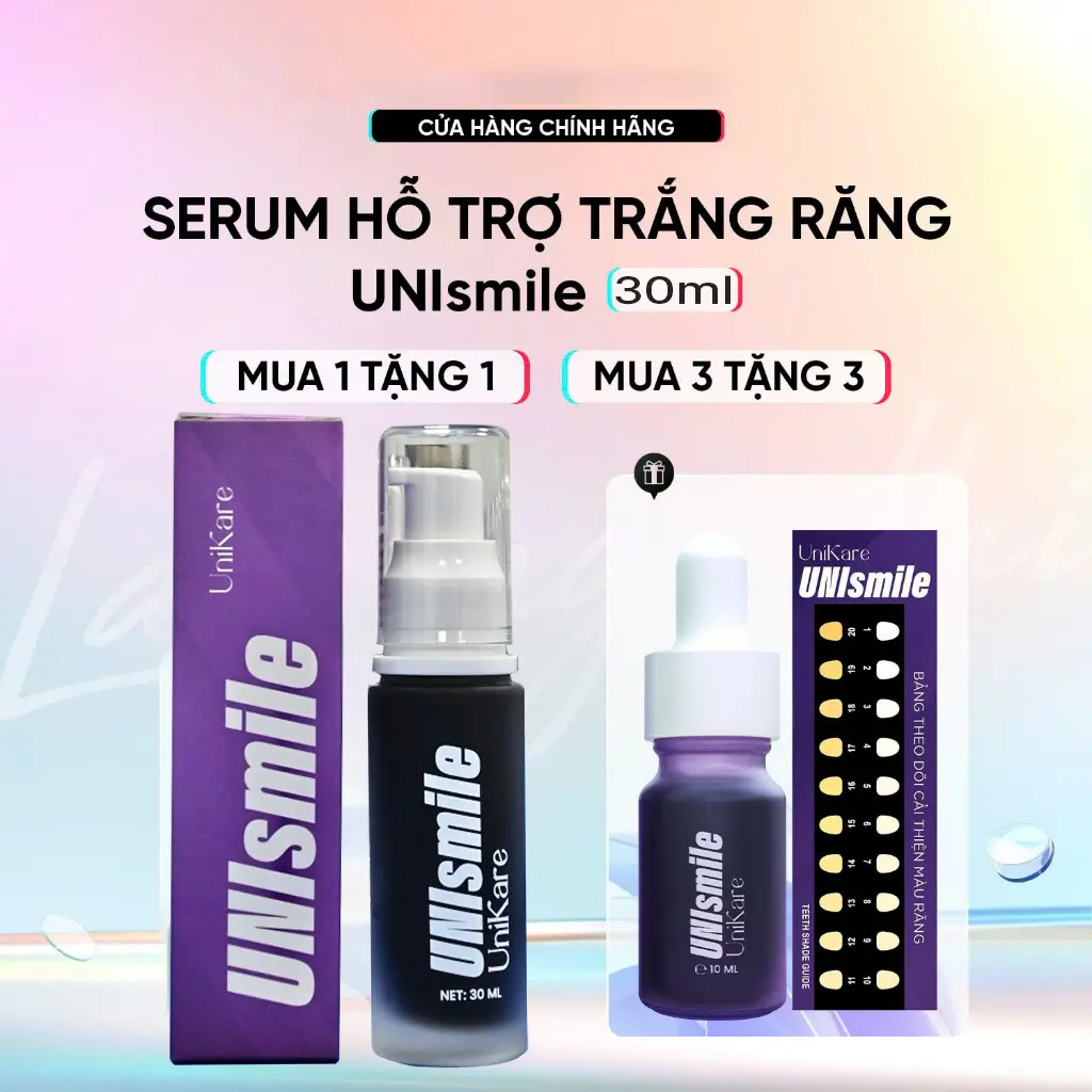 Serum trắng răng Unismile 30ml, hỗ trợ cải thiện răng ố vàng, làm sạch mảng bám, mảng đen, giúp thơm miệng| UNIKARE Nữ