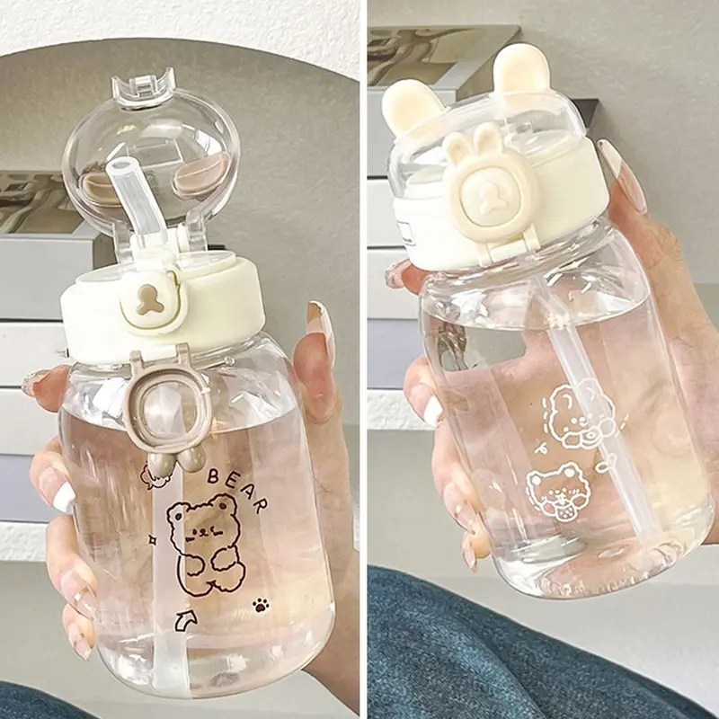 Bình Nước Dễ Thương, Dung Tích 500ML, Dành Cho Trẻ Em, Có Ống Hút Và Dây Đeo, Thiết Kế Hoạt Hình, Làm Bằng Nhựa, Cầm Tay, Thích Hợp Cho Trường Học, Bình Nước, Không Chứa BPA, Bình Uống Nước 2