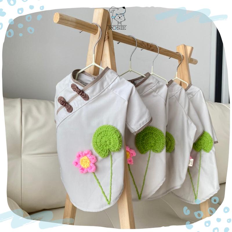 Áo lam cho chó mèo áo lam đi chùa cho thú cưng hoa sen len móc tay nhà Rosie 1