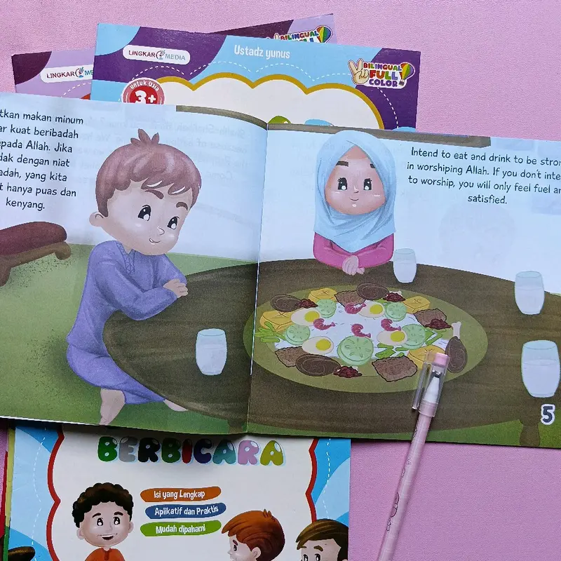 Paket 6 Buku Seri Adab Bilingual Adab Makan Tidur Sekolah Berbicara - Lingkar Media Anak Books 3