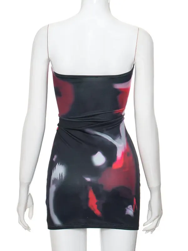 Women's Tie Dye Print Ruched Tube Dress, Fashionable Sundress, Sleeveless Strapless Bodycon Mini Dress for Daily Outdoor Club Wear, Ladies Dress for Spring, Chic Style Outfit, Womenswear 1