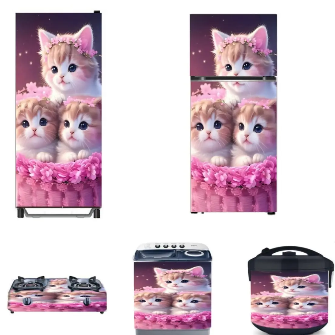 Stiker Kulkas 1 Pintu /Kulkas 2 pintu/Kompor/ Mesin Cuci / Ricecoker Motip Kucing ( COD ) FlyStar Stiker