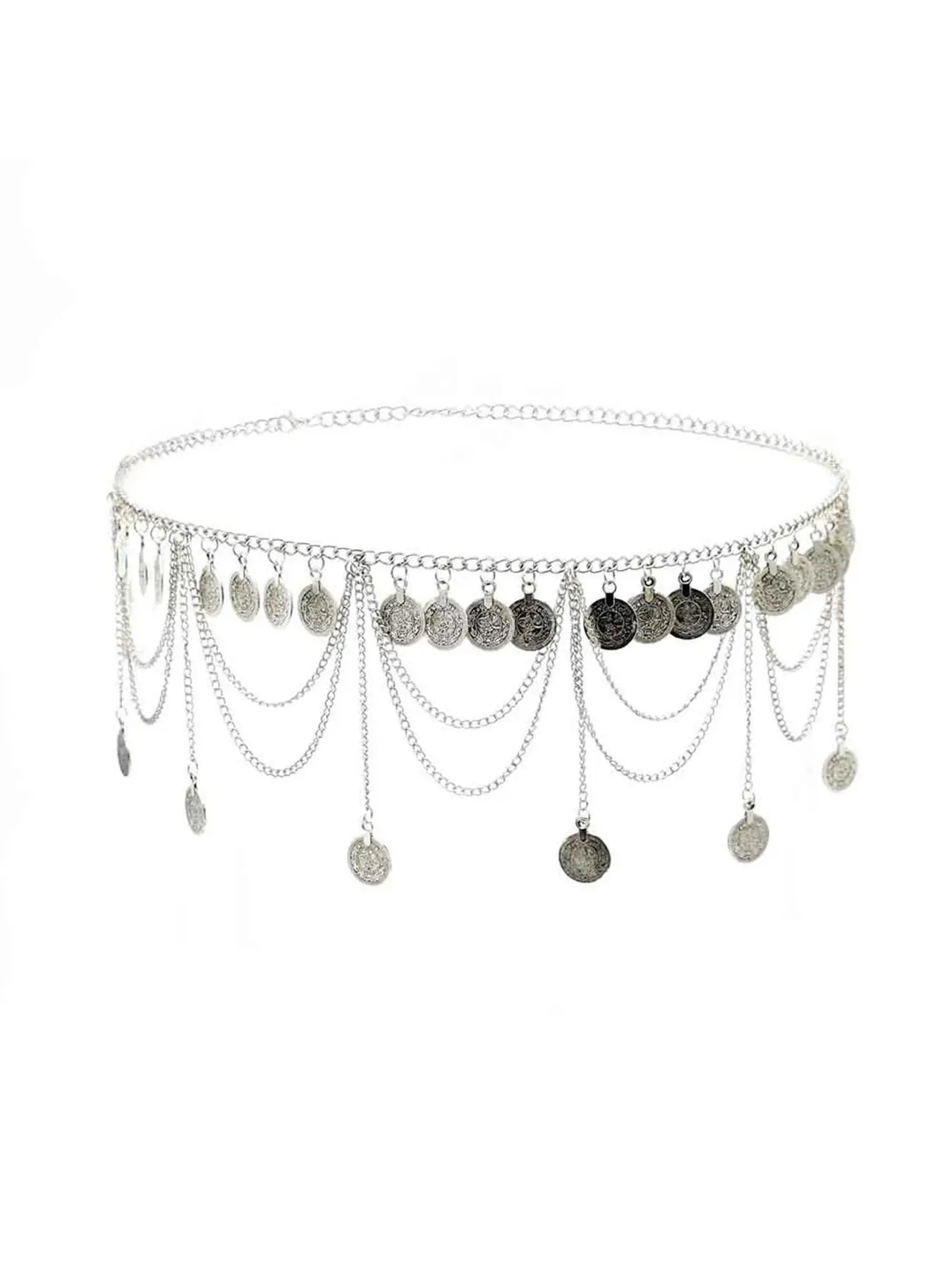Boho Chain Belt with Tassel Decoration, Trendy Round Shaped Pendant Embossed Chain Waist Belt for Women Girls, Tassel Waist Accessories Female Exotic Belly Dance Waist Accessories