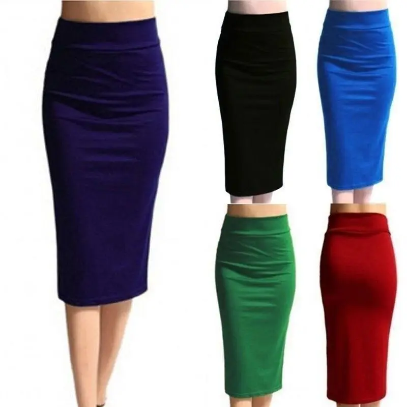 1PC Summer Women Office Elastic Pencil High Waist Hip Package Skirt  Long Skirts A-Line skirt Women's Premium Nylon Ponte Stretch High Waist Pencil Suit Skirt Below Knee