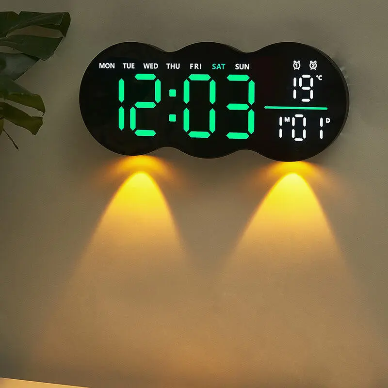 2025 New Living Room Bedroom Wall Digital LED Electronic Clock Lighting Multifunctional Alarm Clock Temperature With Remote Control