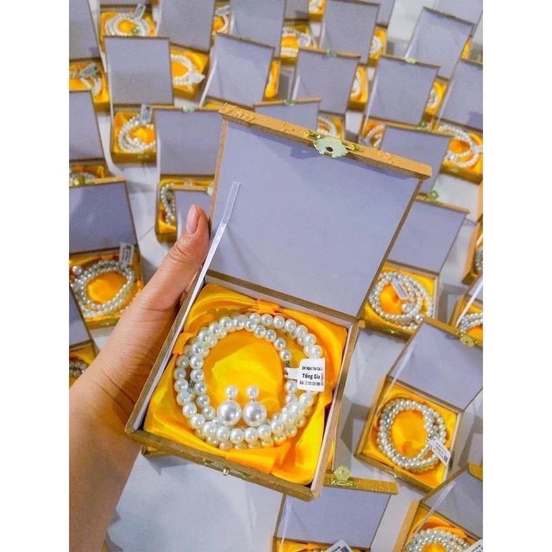 Sét Trang Sức Ngọc Trai Nhân Tạo 3 Món Dây Chuyền Vòng Tay Hoa Tai Sang Trọng ( ảnh thật )