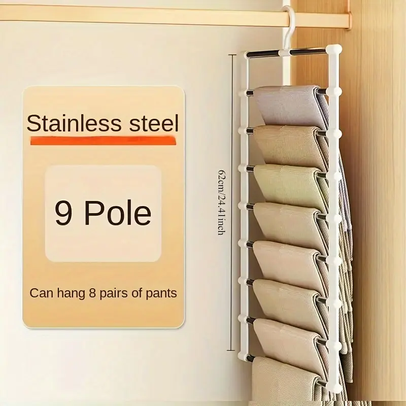 1pcs Multi-Layer Pants Rack, Folding Stainless Steel Trouser Hanger, Space-Saving Closet Organizer for Jeans, Leggings, and Palazzo - Durable Material, No Electricity Needed