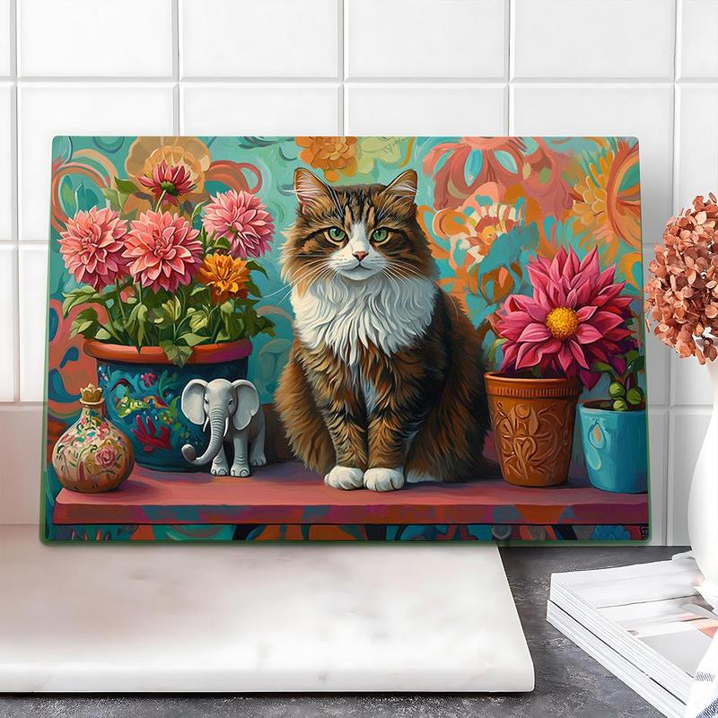 Cat & Floral Pattern Kitchen Cutting Board, Durable Heat Resistant Chopping Board, Non-slip Kitchen Chopping Board, Kitchen Decor 3