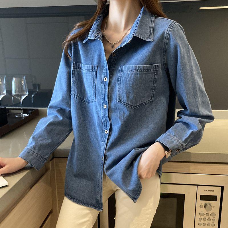 Áo Khoác Denim Cổ Điển Dành Cho Nữ, Dáng Rộng Vừa Vặn, Dài Tay, Dài Trung Bình Áo Sơ Mi Xếp Lớp, Thiết Kế Độc Đáo, Thích Hợp Cho Mùa Xuân Và Mùa Thu, 2172 Lần Mua Lại, 2025 3