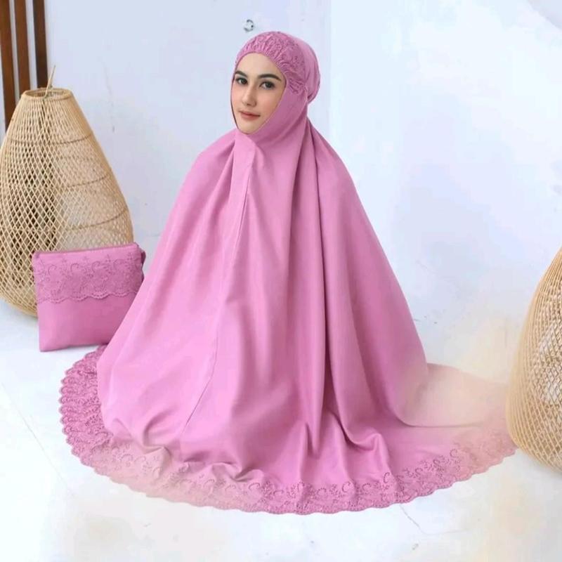 Abby's Mukenah Dewasa Siti Khadijah Bordir Bahan Katun Mikro Renda Bunga  Motif Premium Mewah Muslim Wanita mukena khadijah 2