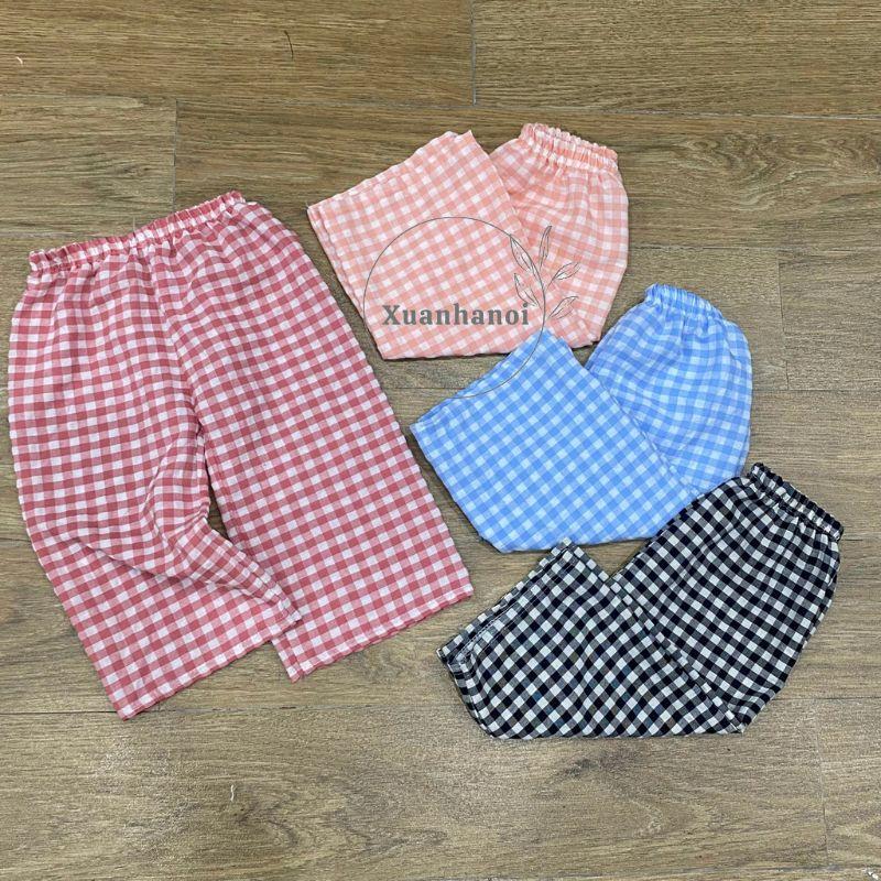 Quần bé gái thô kẻ caro ống rộng mềm mát 8-40kg XHN1578