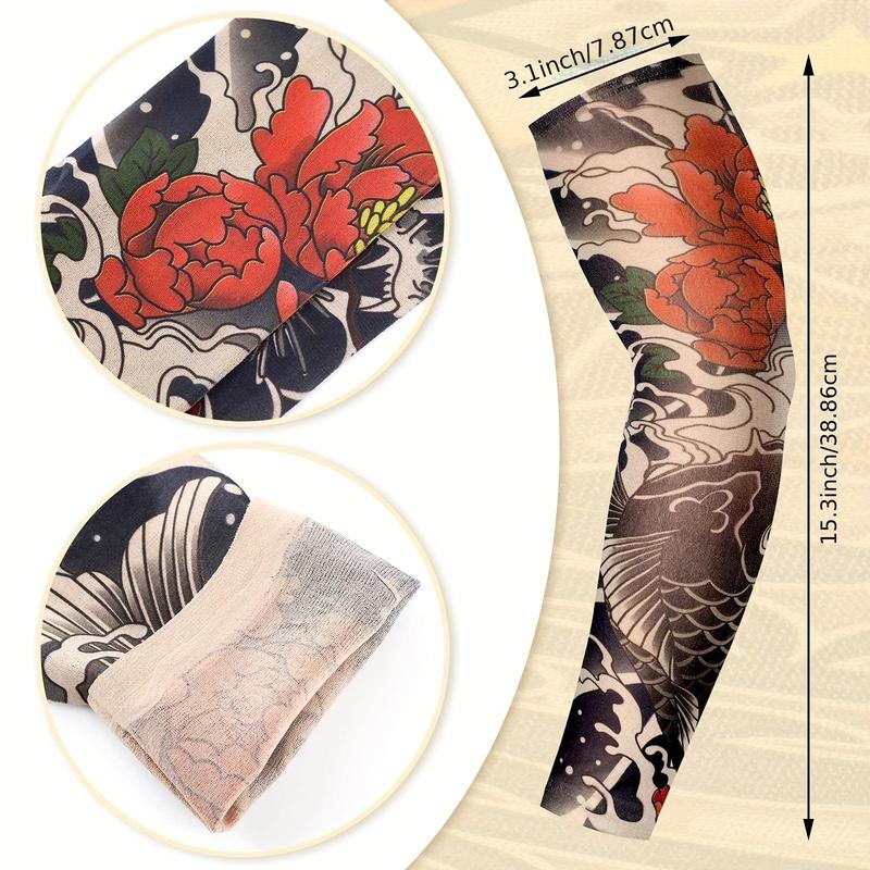 Motorcycle Cycling Arm Sleeves, Creative Fake Tattoo Pattern Decorative Arm Sleeves, Universal Elastic Arm Protective Gloves 2