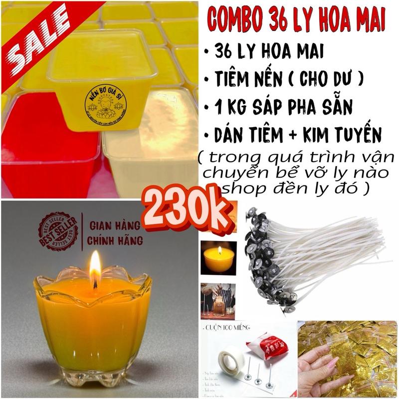 ( Hộp Mẫu Mới ) Combo Làm 36 Ly Nến Bơ Hoa Mai 38ml ( Kèm văn khấn cúng dường ) - Nến Bơ Giá Sỉ , Nến Bơ Cúng Dường