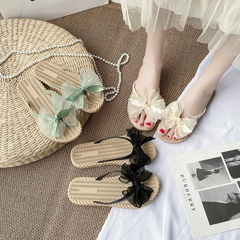 [Hàng chuẩn loại 1] Dép nơ voan xỏ ngón giả cói đi biển chống trơn trượt, mang êm, nhẹ, bền, xinh xắn