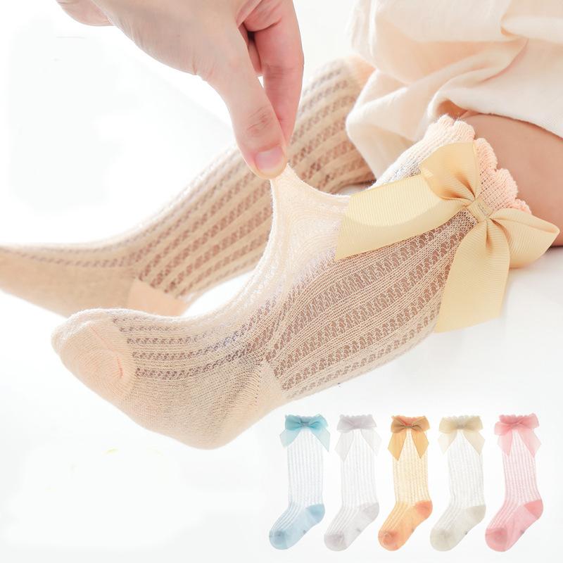 Tất lưới đùi thoáng khí đính nơ dễ thương cho bé gái xuất hàn terylene động vật in