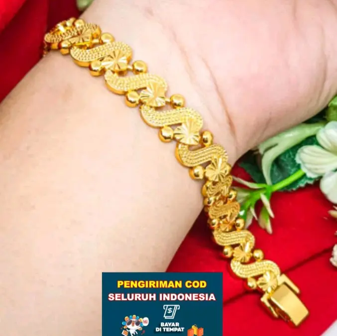 Gelang lapis emas 24k hongkong asli titanium anti karat import mewah elegan wanita dewasa cantik free logam mulia terlaris Gold Perhiasan 2