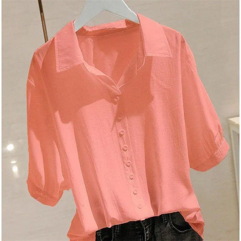 3 4 long sleeve ormal white POLO collar formal blouse for women plus size, Summer All-Matching Summer  Lantern Sleeve Loose  Shirt Clothes