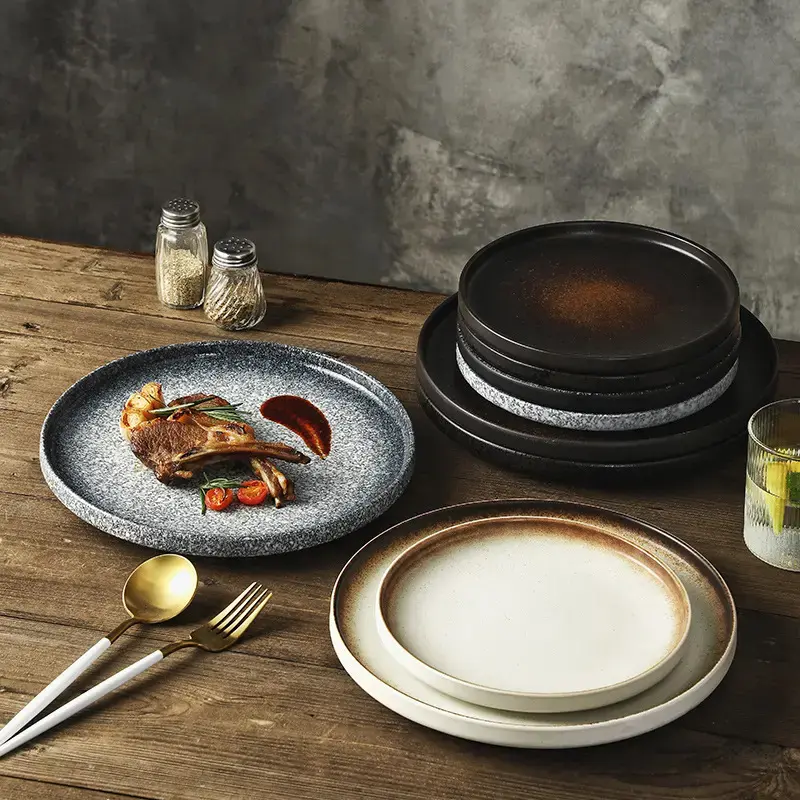 Piring Keramik Sajian Aesthetic / Black Dust Ridge EB Dining