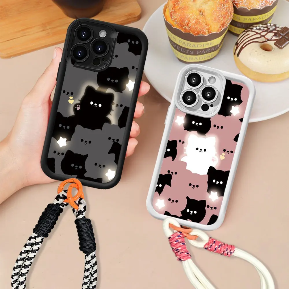 lexinforever Case for SAmsung A06 A16 A55 A53 A54 A05 A05S A15 A14 5G A03S A04S A04E A53 A54 A10S A10 A11 A12 A13 A20 A22 A23 A24 A31 A32 A33 A50 A51 A52 Casing hp Glowing black cat Bracelet style Phone Cover