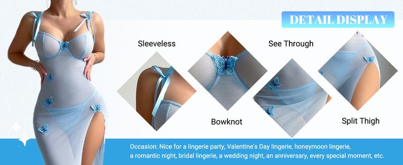 Product Introduction of Women's Springtok 2 Piece Lingerie Set Bow Front Mesh Split Underwire Babydoll Lingerie Dress,Valentine's Day Nightwear Gift Comfy 5