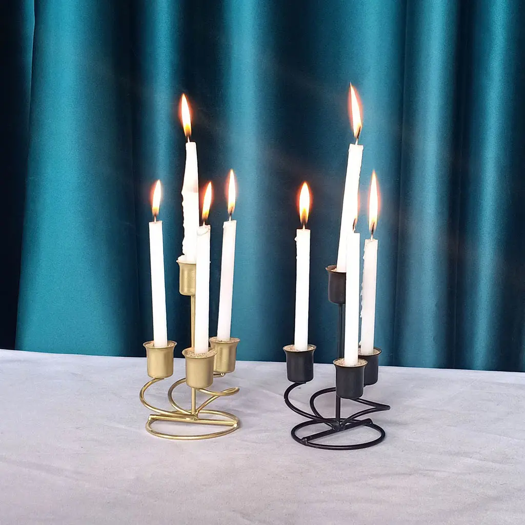 European Style Vintage Metal Pillar Long Candle Holder 4 Arms Iron Art Candlestick Display Stand Wedding Party Decor