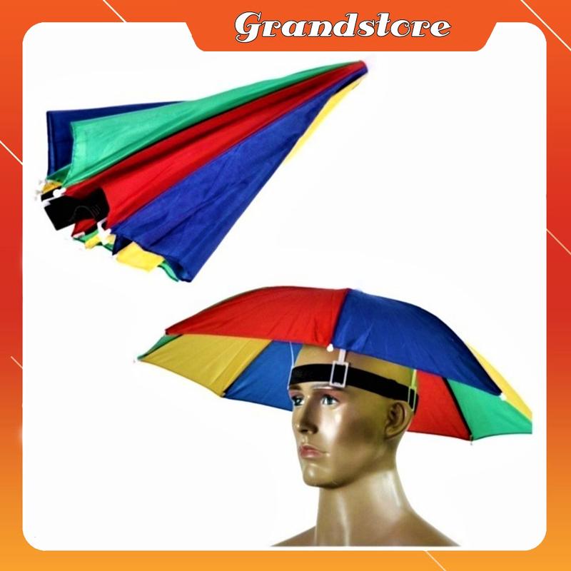 Dù đội đầu che nắng mưa nhiều màu gấp gọn tiện lợi đi câu cá, du lịch, đi biển, đi phượt, mũ ô dù đeo đầu xếp gọn 7 màu