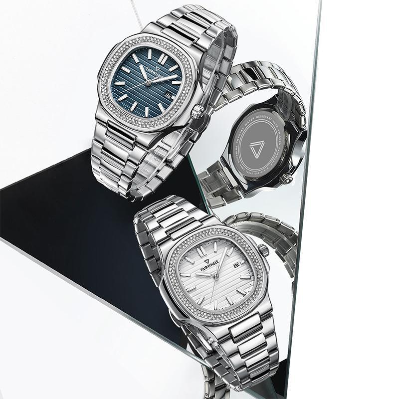 Đồng hồ nam nữ đính đá Mark FairWhale dây thép size 42mm dây thép không gỉ, đồng hồ unisex nam nữ chống nước 6