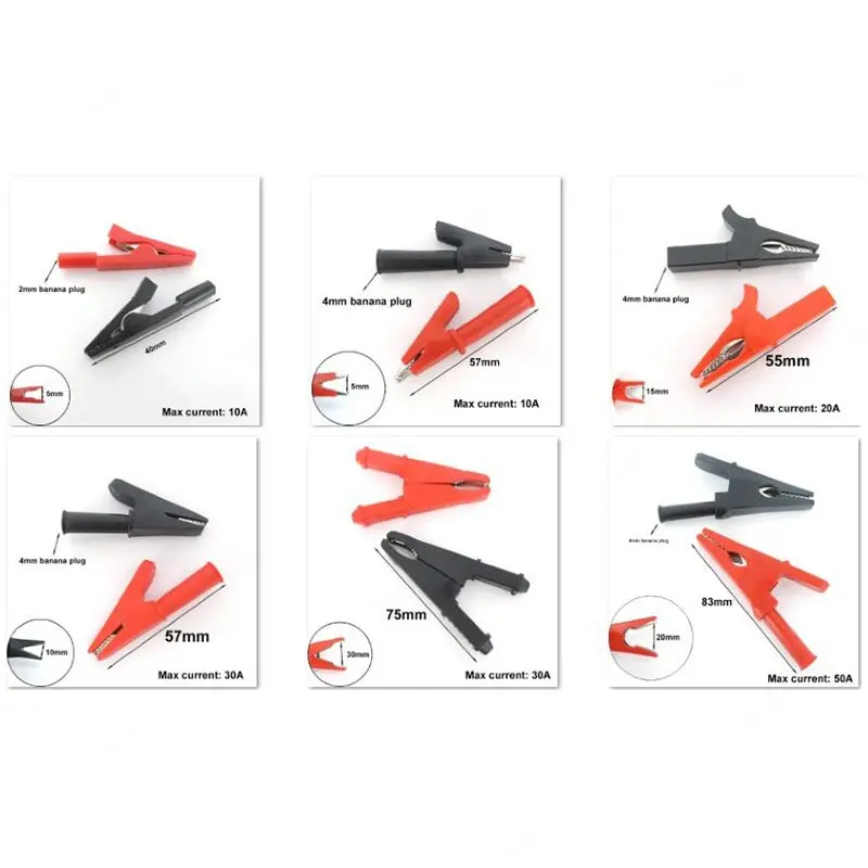Kẹp Cá Sấu Cá Sấu, 1 cặp, Phích Cắm Ổ Cắm Đầu Nối Kẹp, Tay Cầm PVC, Đầu Dò Kiểm Tra, Phích Cắm Chuối 4mm, Thích Hợp Cho Pin Điện 10 / 20 / 50A, FEH1VN