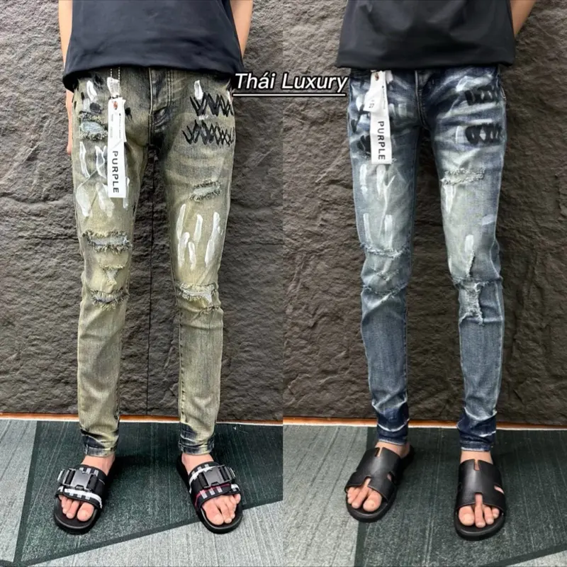 [ TẶNG MÁC ]Quần jeans bơ bồ xanh rách gối ( mác lụa ) 4 cúc quần nam được ktra hàng quần jeans dai Pants Menswear Có Túi