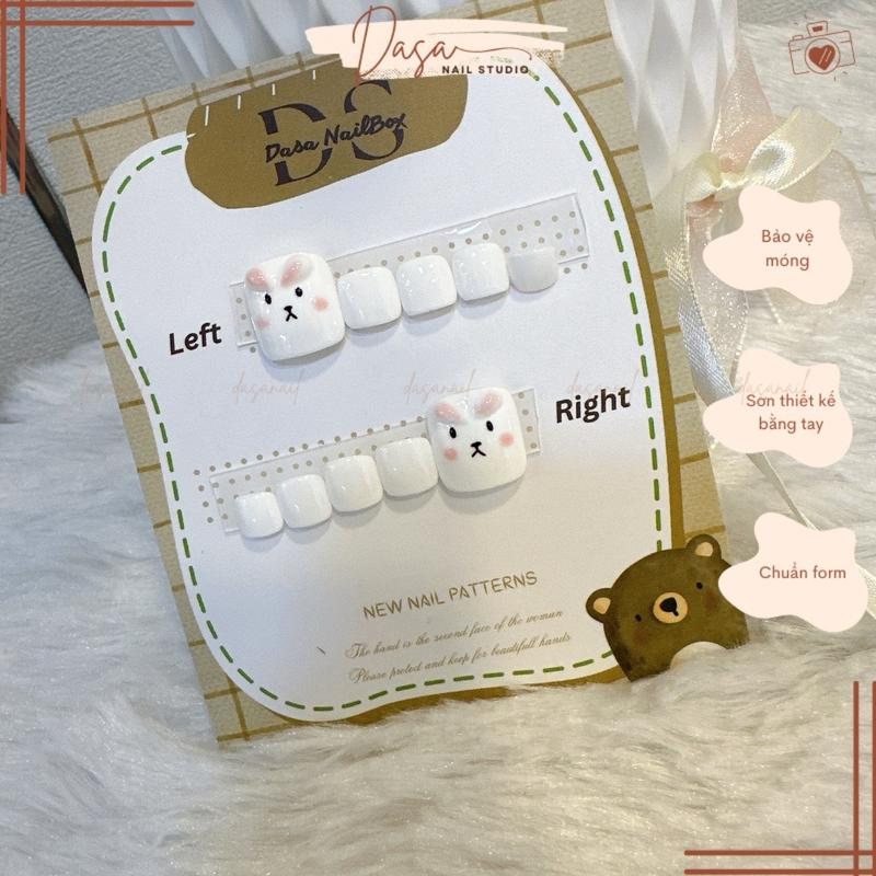 Móng chân giả NGẮN màu trắng tinh nail box chân VẼ NỔI họa tiết xinh xắn đơn giản MC010 tặng KÈM keo dán móng 