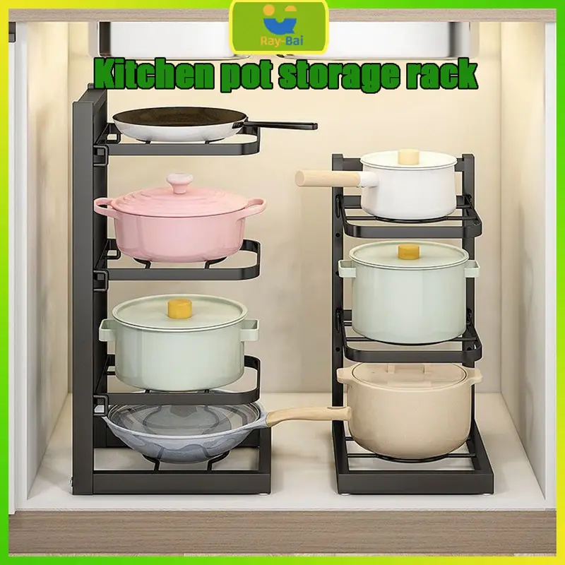 Adjustable Pot Rack Kitchen Under Sink Organizer Storage Rack Stainless Steel Pan Rack bawah sinki rak dapur Iron