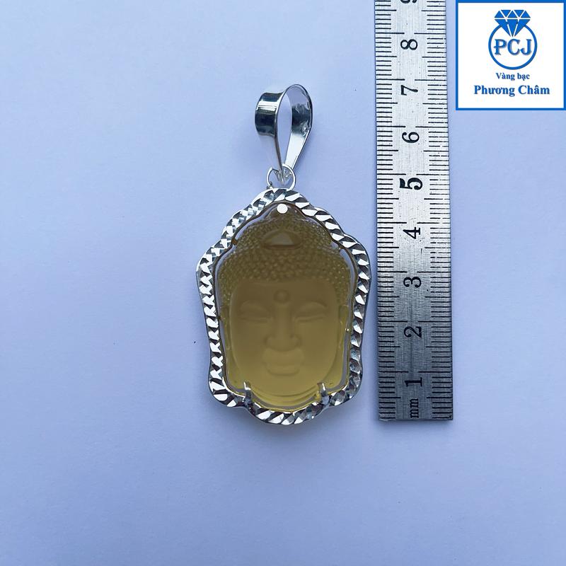 Mặt dây chuyền bạc nam. Mặt hình phật đá nhân tạo bọc bạc. Mặt dây chuyền thời trang. Chất liệu bạc ta S925. PCJ Trang Sức Jewelry Chain Women Nữ Charm