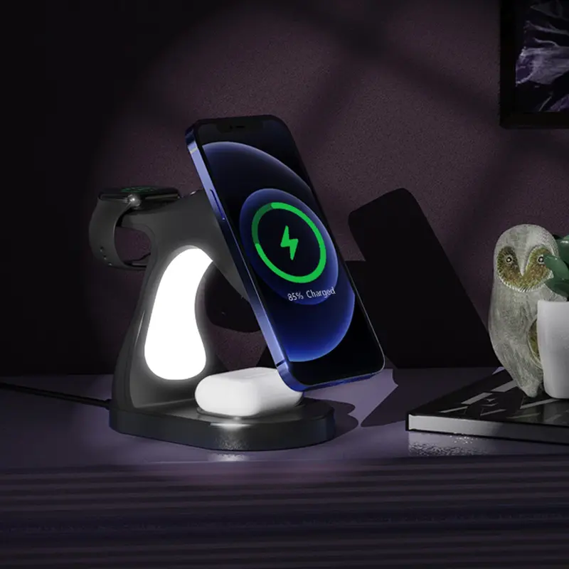 4 in 1 Wireless Charger, Portable Magnetic Wireless Charger with Night Light, Foldable Charging Station Compatible with iPhone & Apple Watch & AirPods 7