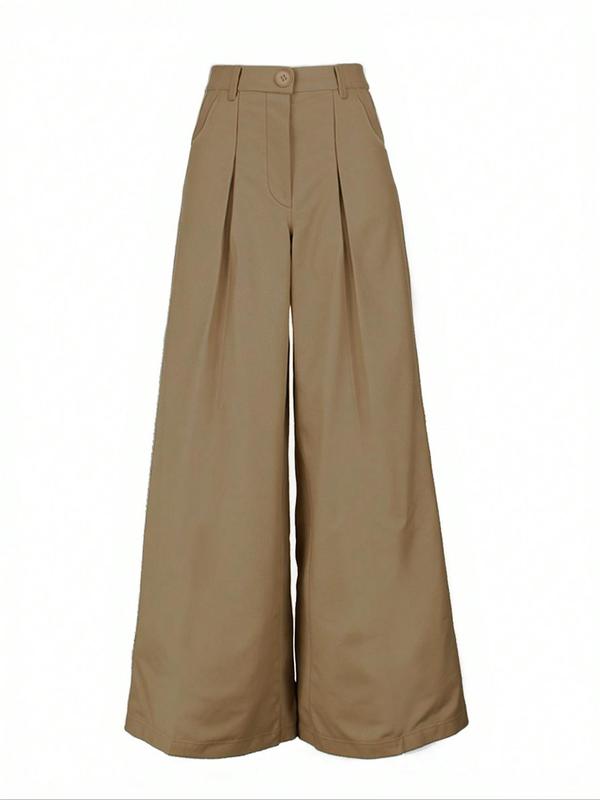 Women's Solid Color Wide Leg Pants without Belt, Casual Comfy Trousers for Daily Wear, Ladies Bottoms for All Seasons 2