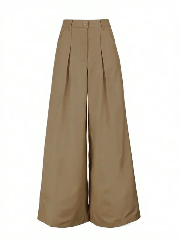 Women's Solid Color Wide Leg Pants without Belt, Casual Comfy Trousers for Daily Wear, Ladies Bottoms for All Seasons,  Trousers for Women 2