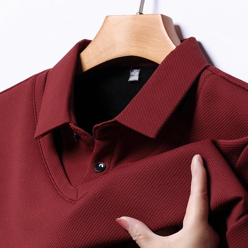 Product Introduction of Men'S Long Arm Polo Shirt Korean-Style Fake Two-Piece Business Men'S Casual Fashion Long-Sleeved Solid Color Lapel Shirts Comfortable All-Match Top For All Seasons Menswear Lingerie 14