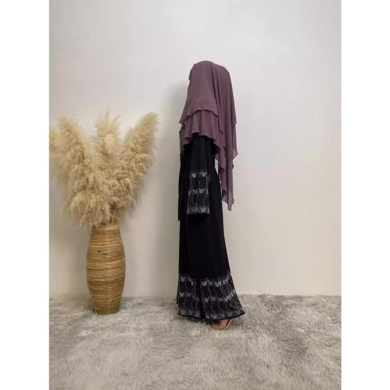 Trendy Muslim Slim Fit Cardigan with Pockets Fashion Middle Eastern Embroidered Abaya 1431 4