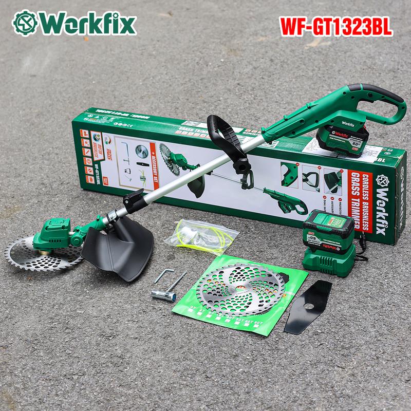[ Tặng 3 Lưỡi Cắt Và Phụ Kiện] Máy Cắt Cỏ Dùng Pin Workfix - WF-GT1323BL - Động Cơ Brushless - Pin 15cell 21V/6Ah - Bảo Hành Chính Hãng