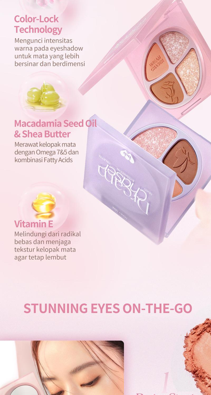 Product Introduction of [FLASH SALE] BNB barenbliss Dream Chaser Quad Eyeshadow Palette | Palet Eyeshadow Matte & Glitter, Tahan Air & Keringat, Tahan 8 Jam, Hasil Natural untuk Pemula 8