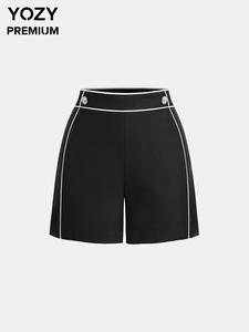 YOZY Women's Contrast Binding Zipper Shorts, Casual Comfy Breathable Shorts for Summer, Ladies Bottoms for Daily Wear