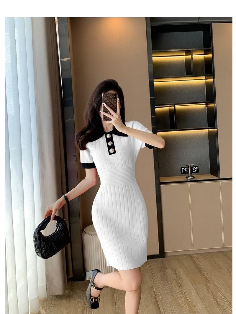 Product Introduction of Váy Dệt Kim Lụa Lạnh Cổ Polo Phong Cách Cổ Điển, Ôm Vừa Vặn, Váy Bodycon Ngắn, Cao Cấp, Hàng Mới Về Mùa Hè 24 Năm Nữ Dress Đen 6