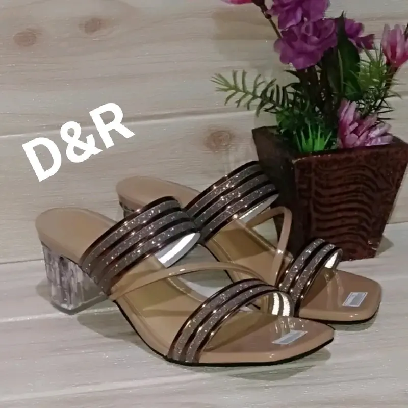 D&R_007 SENDAL HAK KACA GLLITER Z WANITA TERMURAH HAK KACA 5CM SENDAL WANITA KEKINIAN TERMURAH Hak Setengah (3-5 cm) Jelly 1