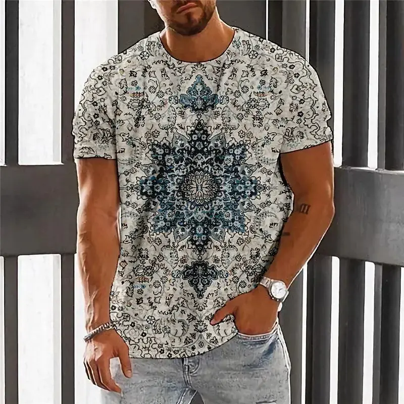 New Men‘S T-Shirt 3d Vintage Ethnicity Print Tops Tee  Short Sleeve Pullover Oversized Tshirt Male Harajuku Clothing