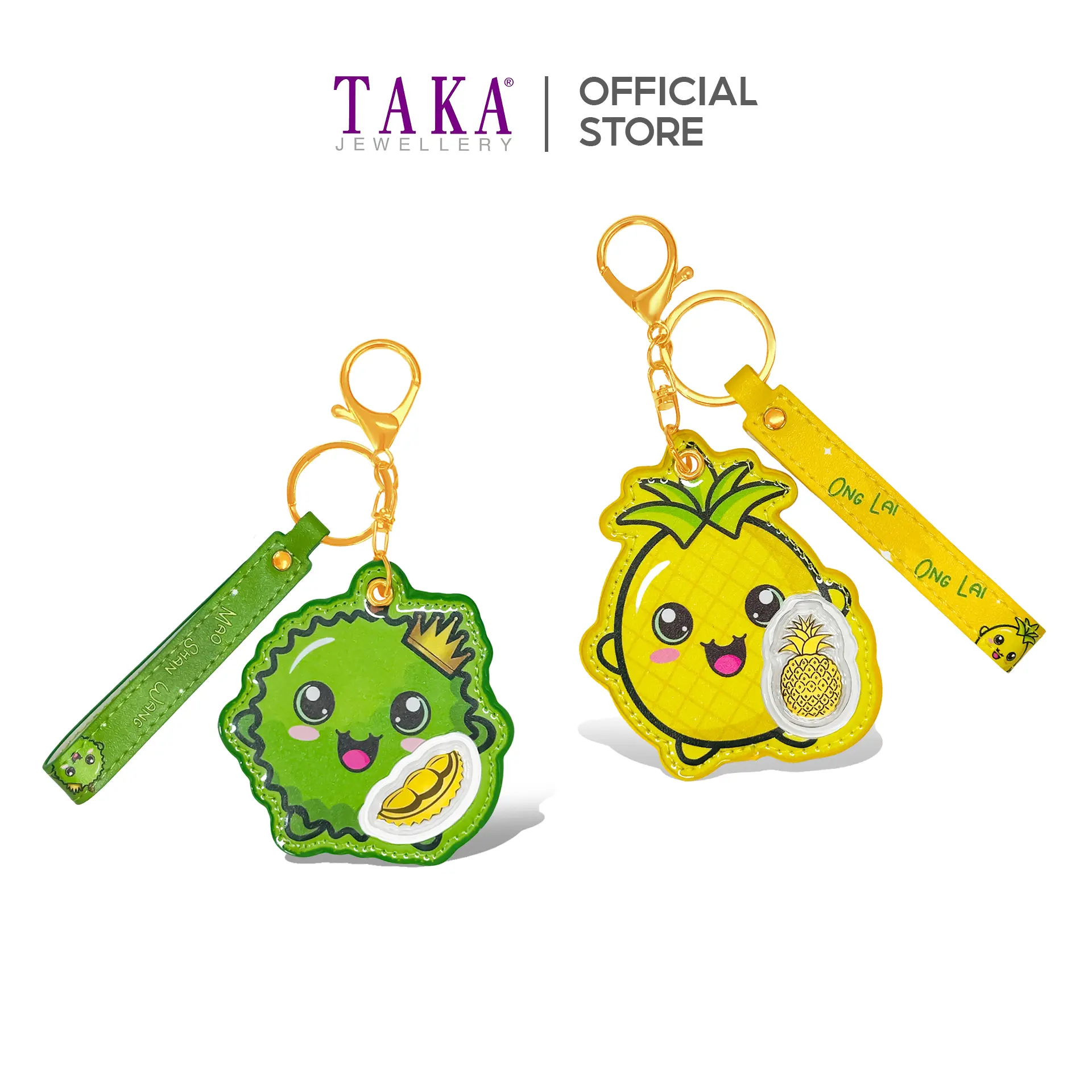 TAKA Jewellery 999 Pure Gold Durian & Pineapple Keychain