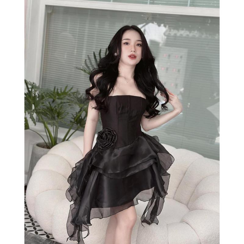 Đầm Dự Tiệc Tafta Cúp Ngục Phối Tơ Tôn Dáng